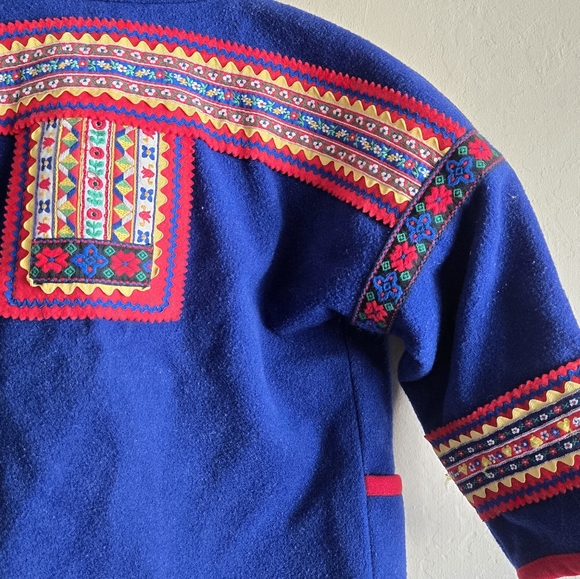 SAMII CLOTHES Gay Ellis Girls Boys Vintage Scandinavian Blue Wool Coat M - Picture 7 of 13